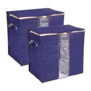 2pcs Clothes Comforters Storage Bag Folding Containers with Zipper Dark Blue